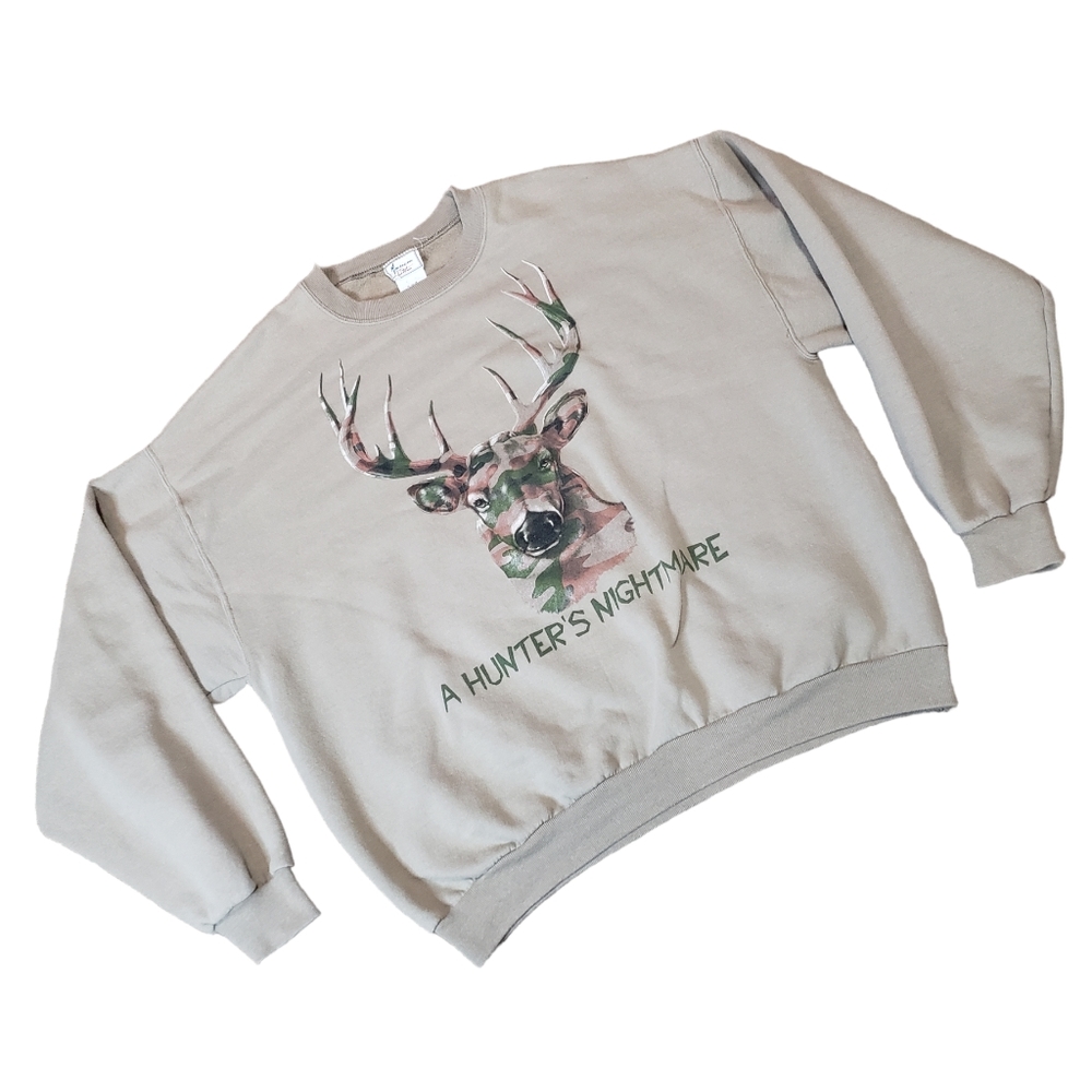 Vintage Camouflage Deer Crewneck A Hunter's Nightmare American Tradition XL